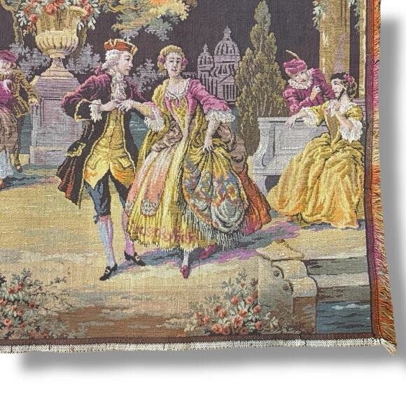 VTG Antique Moonlight Serenade Belgian Tapestry Wall Hanging Rococo 38” X 20” - Picture 11 of 16